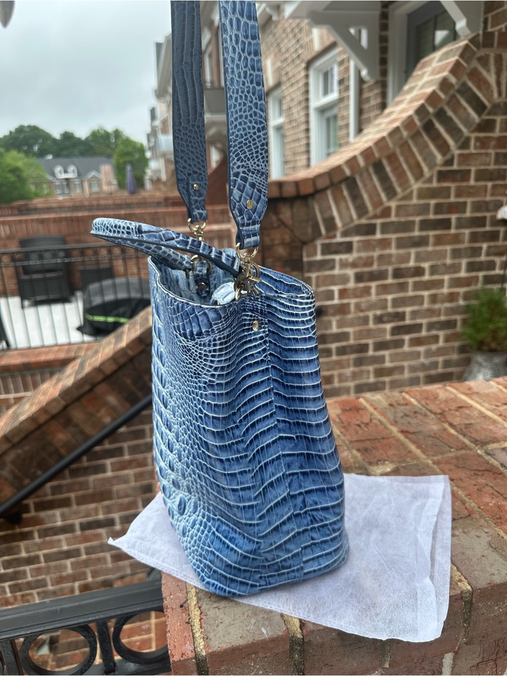 Brahmin, Amelia in Aura Blue Melbourne. Croc-Embossed Top-Handle Bag. - Picture 5 of 10